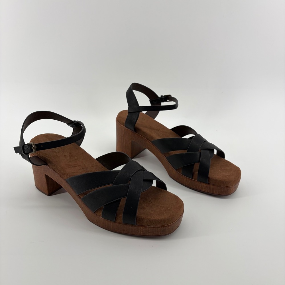 Sonoma Irene Sandals Black Womens Size 10 Strappy Wood Block Heel Platform
